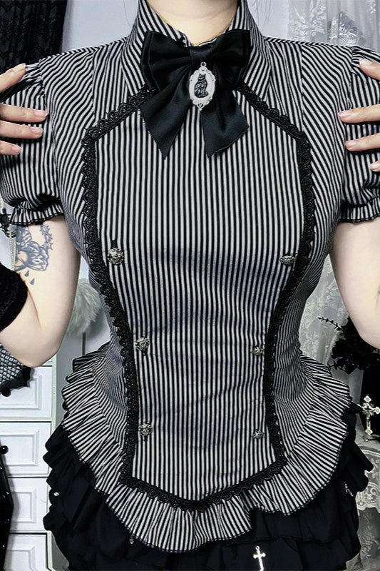 Gothic College Style Fitted Blouse