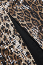 Leopard Sequin High-Slit Bodycon Skirt