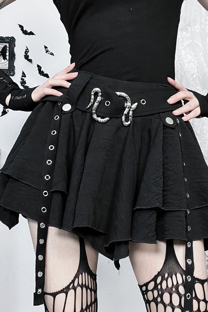 Gothic Asymmetrical Metal Trim Skirt
