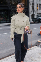 Stand Collar Belted Short Jacket