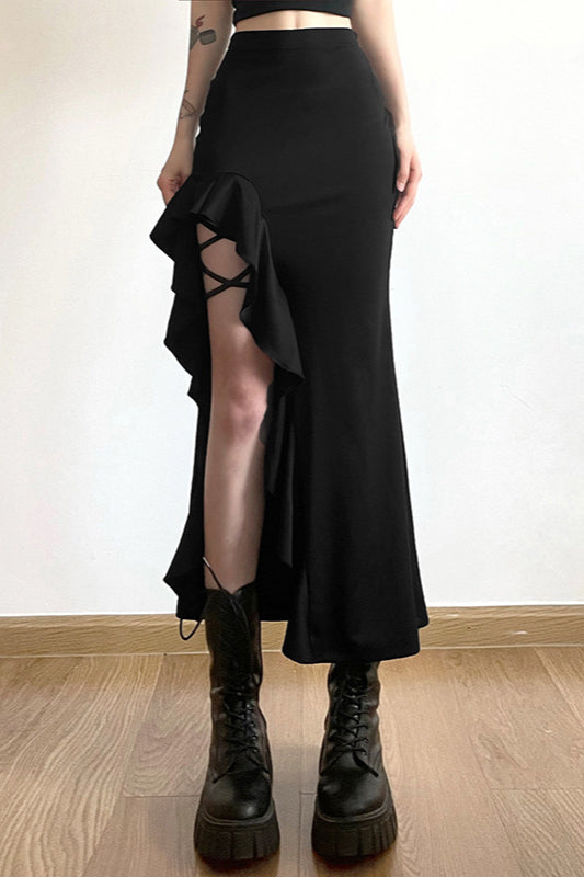 Asymmetrical Tie Split Bodycon Skirt
