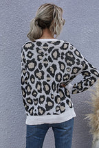 Knit Leopard V-Neck Casual Sweater