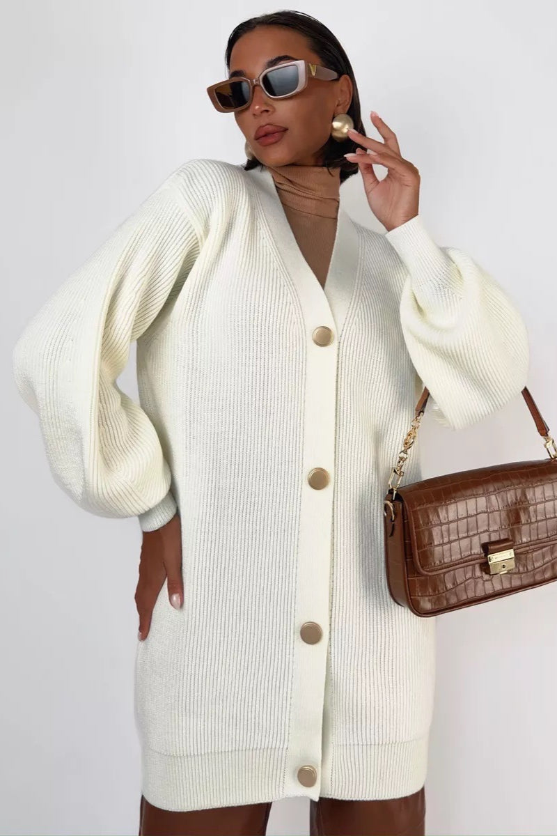 V-Neck Loose Fit Long Knit Cardigan