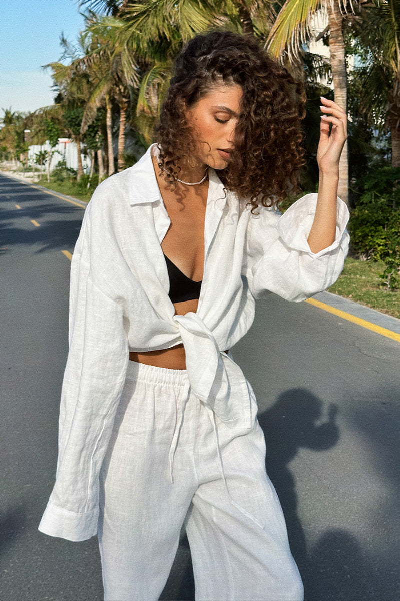 Cotton Loose Long Sleeve Blouse & Pants Set