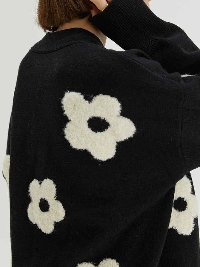 Jacquard Knit V-Neck Cardigan