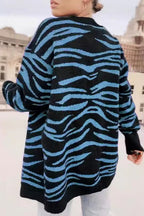 Casual Buttoned Zebra Knit Cardigan