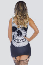 Sleeveless U-Neck Skull Print Mini Dress