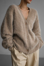 Faux Fur Loose Fit Long Sleeve Knit Cardigan