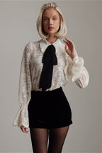 Vintage Lace Bow Tie Bell Sleeve Blouse