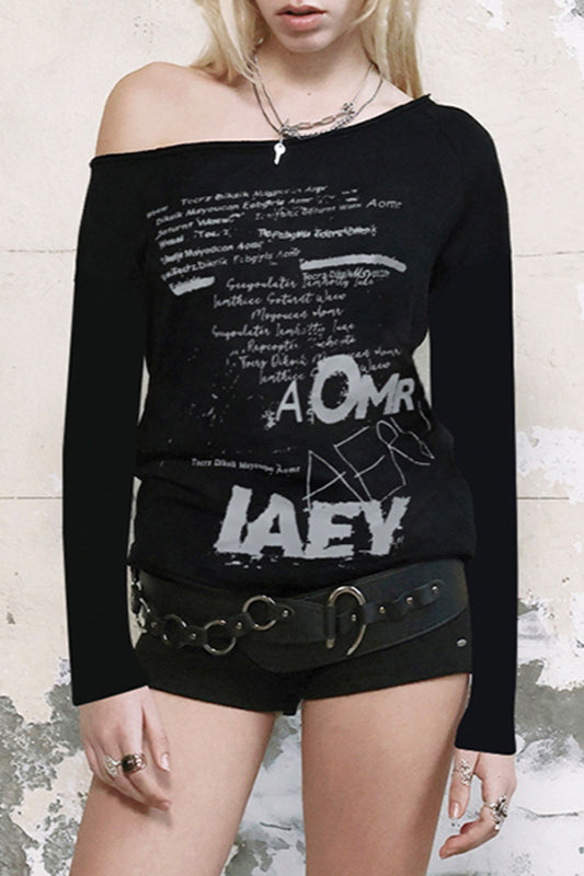 Off Shoulder Letter Print T-shirt
