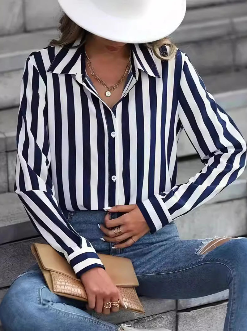Blue Striped Casual Blouse