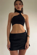 Halter Neck Top High-Slit Skirt Two Pieces Set