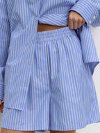 Chic Striped Cotton Casual Set  Blouse