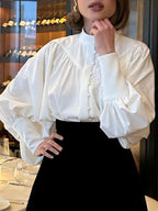 Puff Sleeve Stand Collar White Blouse