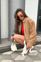 Retro Faux Suede Collared Jacket