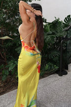 Sexy Lace-Up Backless Floral Dress