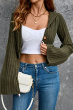 Hooded Cropped Buttoned Knit Cardigan