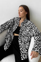Leopard Print Turn Down Collar Long Sleeve Blouse