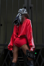 Satin Ruched Half Zip Crop  Blouse