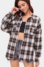Plaid Stand Collar Button Shirt  Blouse