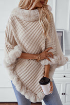 Vintage Solid Check Knit Fleece-Collar Coat