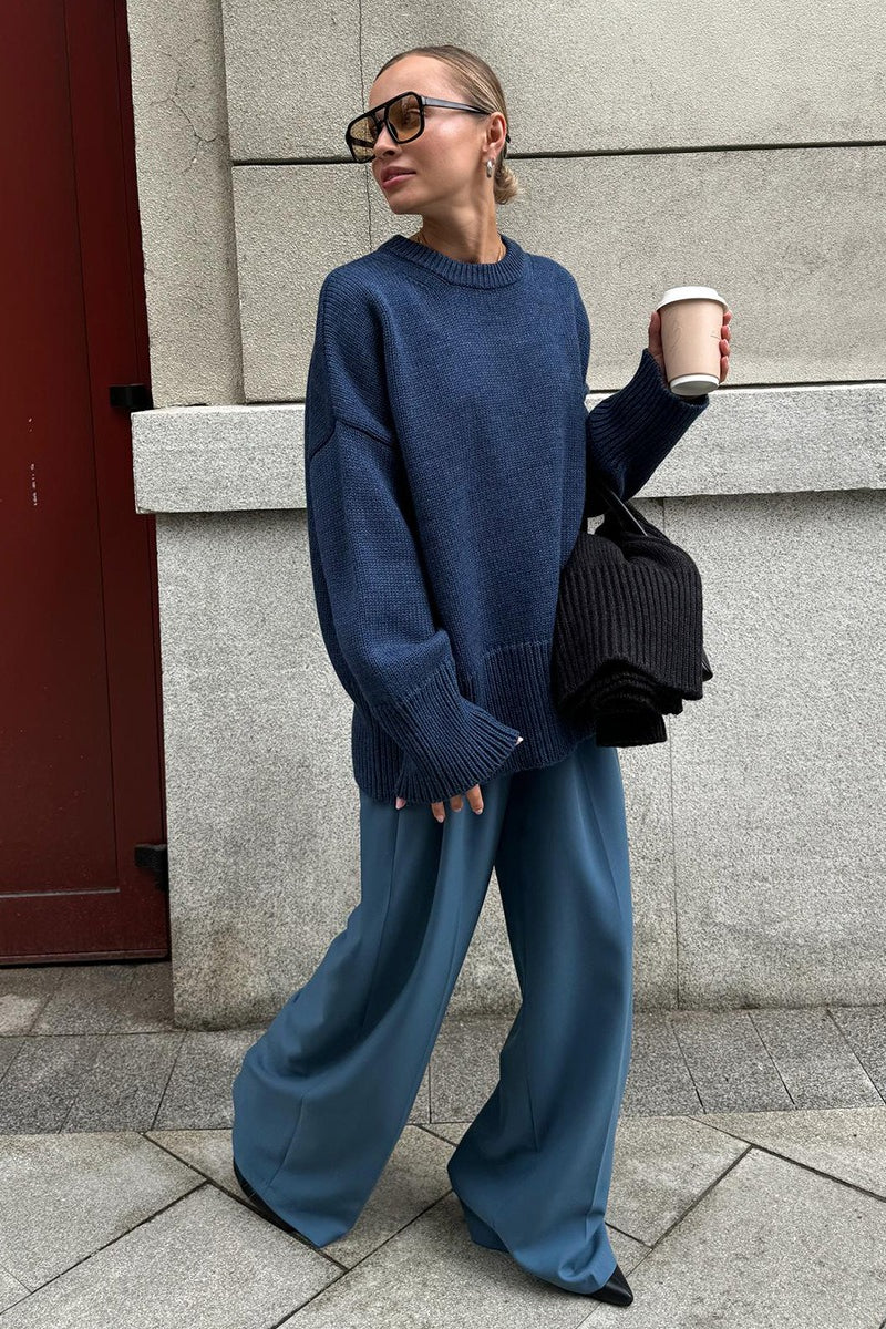 Solid Knit Crew Neck Sweater