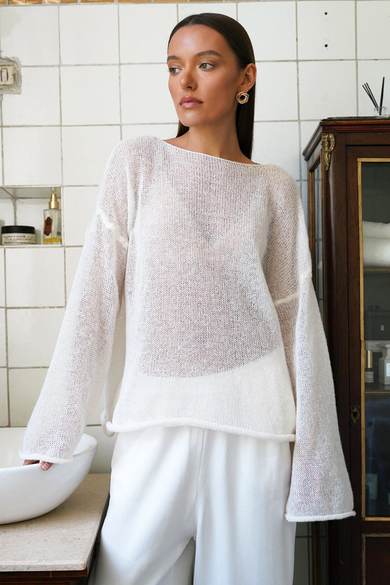 Hollow Out Bell Sleeve Knit Sweater