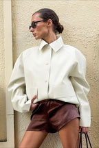 White Cropped Long Sleeve Jacket