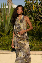 Fashion Pattern Print Lace-Up Backless Floral Dress