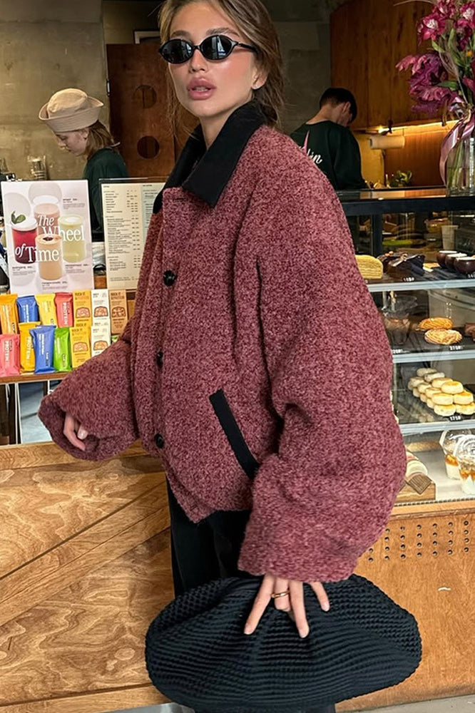 Vintage Color Block Lapel Jacket Coat