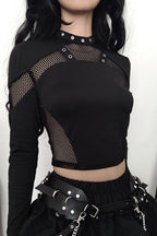 Mesh Panel Cutout Crop T-Shirt