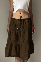 Vintage Brown Pleated A-Line Skirt
