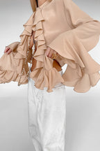 Elegant Ruffle Trim Button Blouse