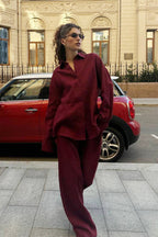 Cotton Loose Long Sleeve Blouse & Pants Set