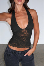 Sheer Lace Halter Backless Knit Top