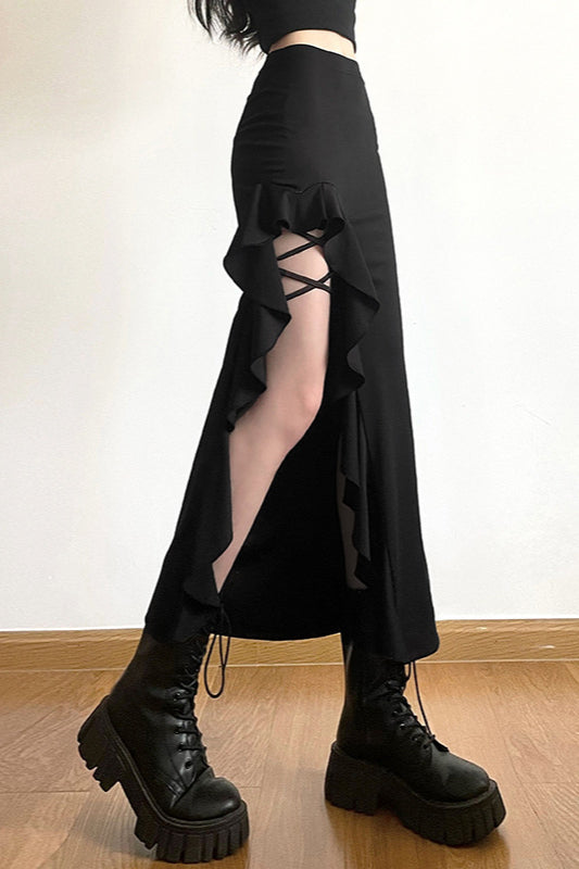 Asymmetrical Tie Split Bodycon Skirt