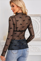 Long Sleeve Lace Trim Bow Knit Top