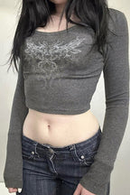 Abstract Rhinestone Crop T-shirt