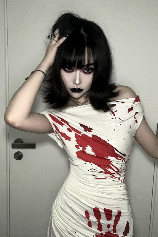 Halloween Blood Stain Print Off-Shoulder Maxi Dress