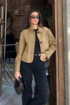 Lapel Faux Suede Short Coat