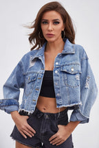 Frayed Distressed Denim Coat