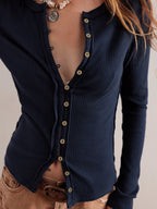 Buttoned Ribbed Knit Cardigan