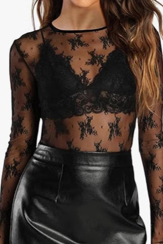 Trendy See-Through Lace Knit Top