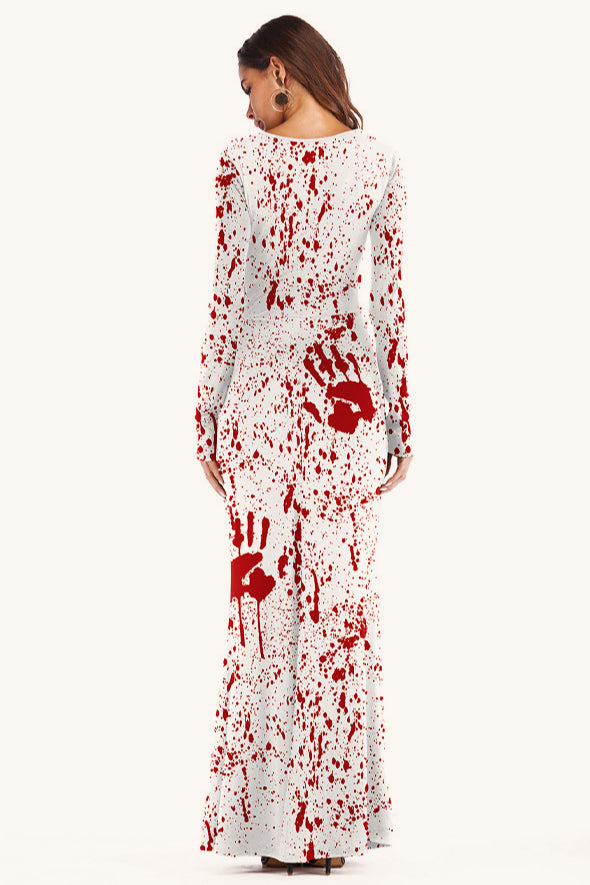 Halloween Pumpkin Digital Print Long Sleeve Maxi Dress