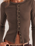 Buttoned Ribbed Knit Cardigan