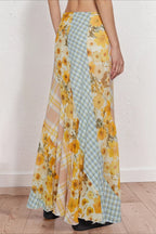 Contrast Floral Panel Straight Skirt