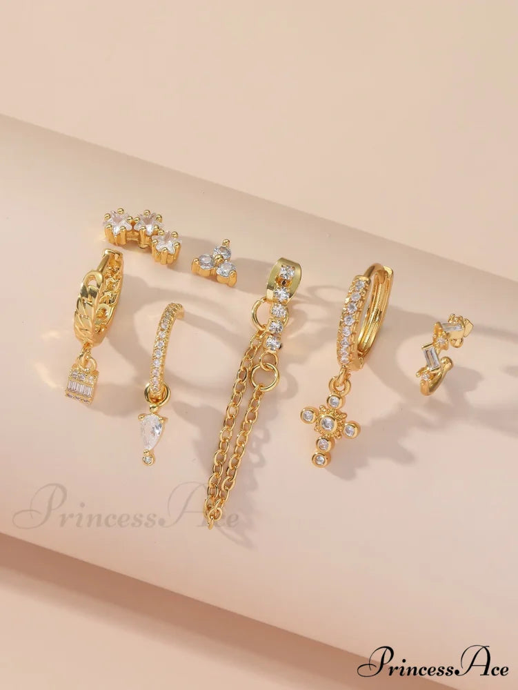 7pcs Cubic Zirconia Decor Earring