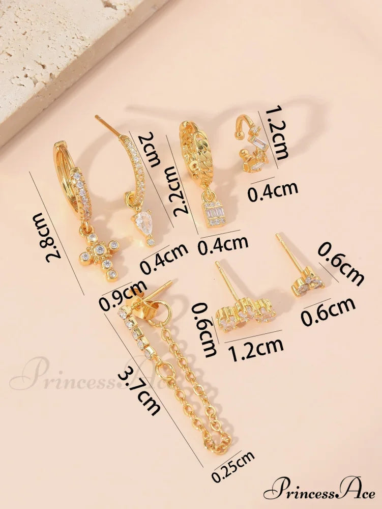 7pcs Cubic Zirconia Decor Earring