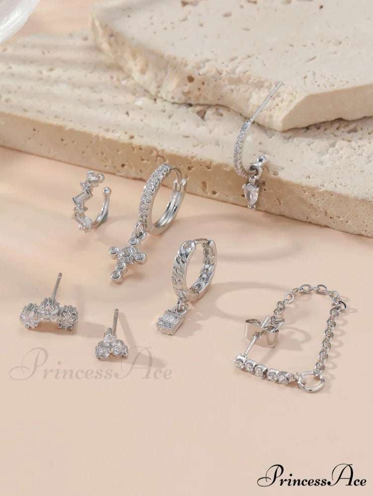 7pcs Cubic Zirconia Decor Earring