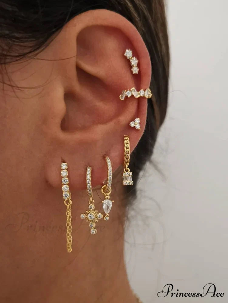 7pcs Cubic Zirconia Decor Earring